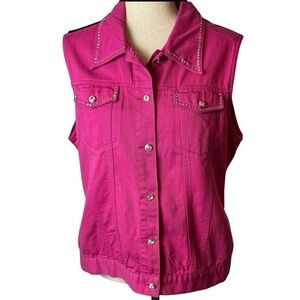 Christine Alexander women’s denim bling pink vest size Large